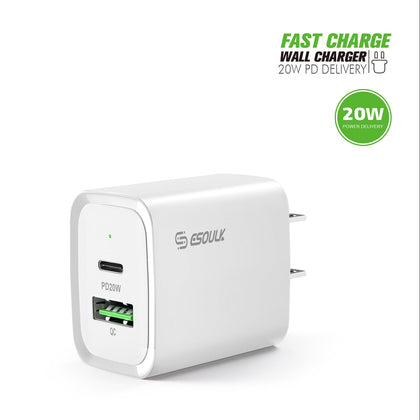 Esoulk 20W Type C *PD) & USB Fast Wall Charger White