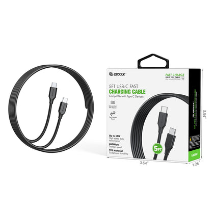 Esoulk PD C-C Cable 60 Watt Fast Charging EK-1003BK - 5.0 Ft