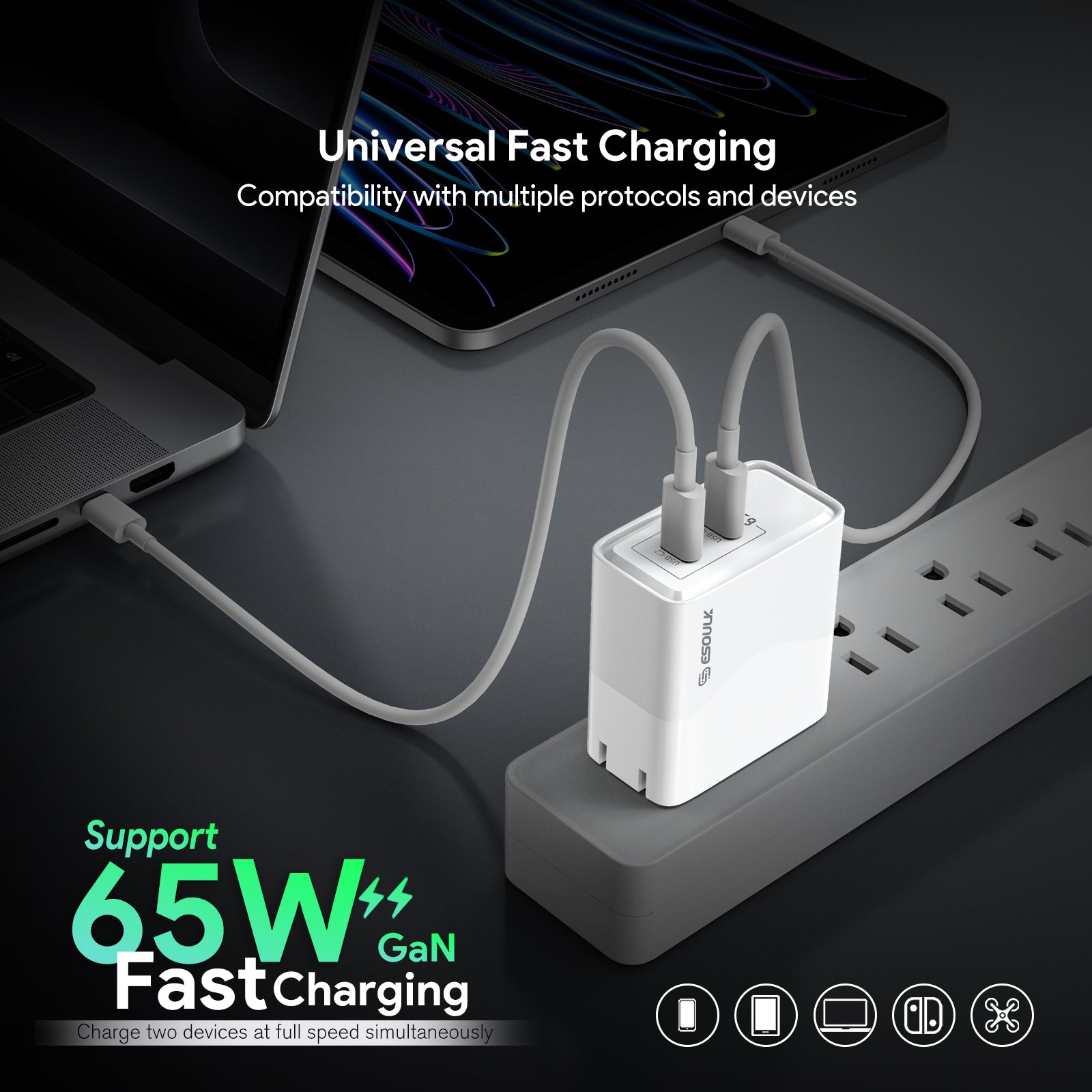 Chargeur mural double USB-C Esoulk 65 W