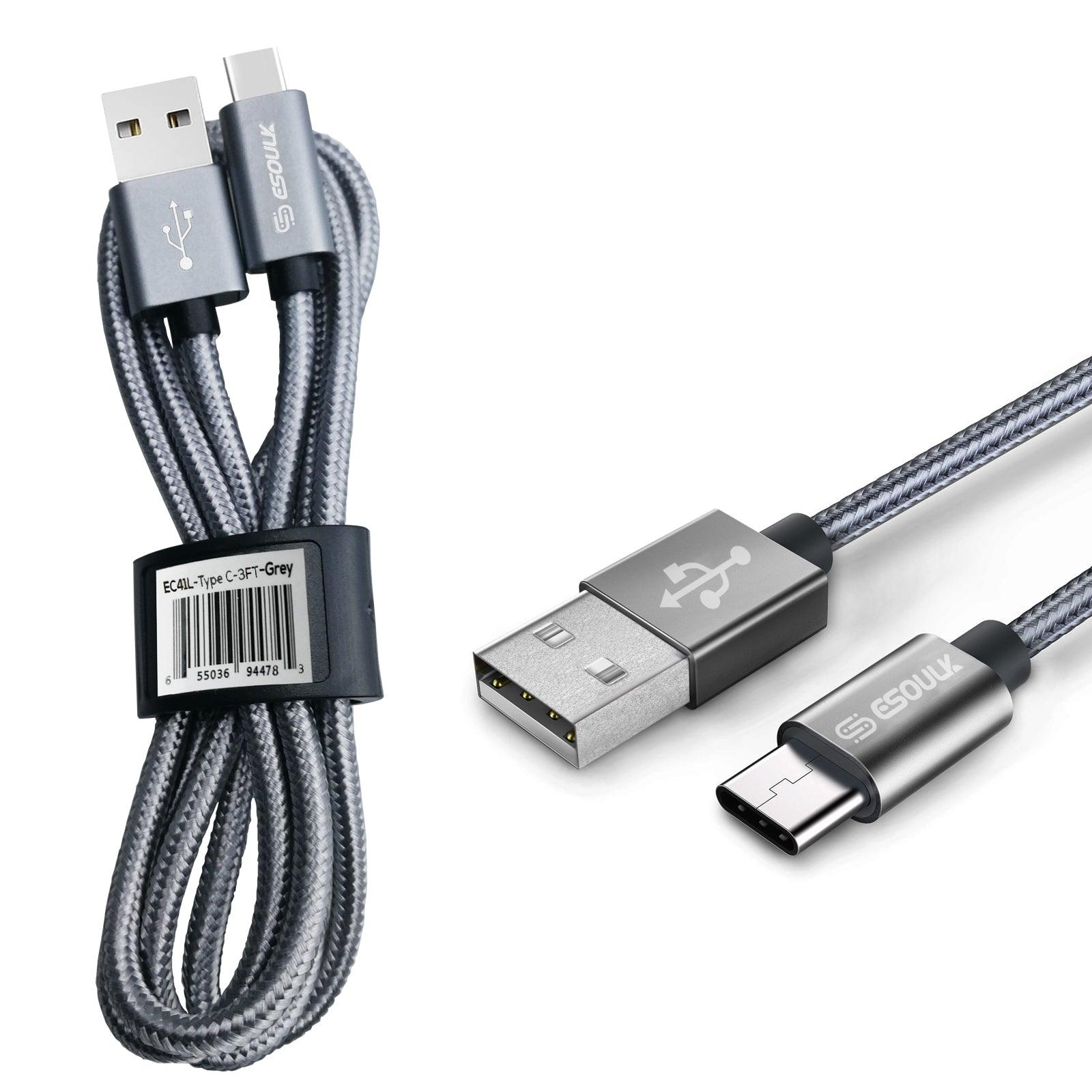Esoulk Braided Cable Type-C 3Ft Silver - Best Cell Phone Parts Distributor in Canada, Parts Source
