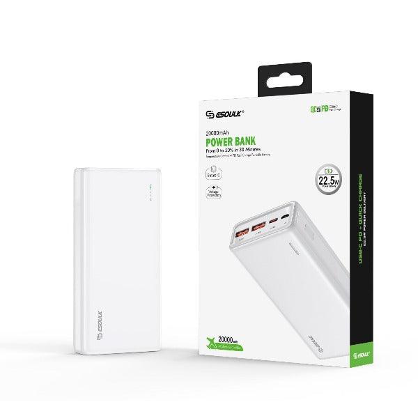 Esoulk Power Bank 20,000mAh PD & Dual Fast Charge USB Power Bank White - Best Cell Phone Parts Distributor in Canada, Parts Source