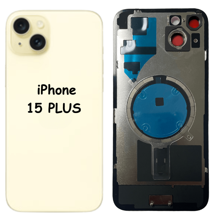 iPhone 15 Plus Battery Back Glass Cover with Camera Lens Cover + MagSafe Magnet (Yellow) - Best Cell Phone Parts Distributor in Canada, Parts Source