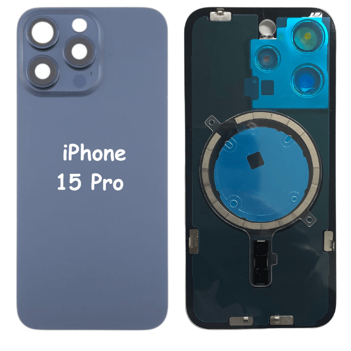iPhone 15 Pro Battery Back Glass Cover with Camera Lens Cover + MagSafe Magnet (Blue Titanium) - Best Cell Phone Parts Distributor in Canada, Parts Source