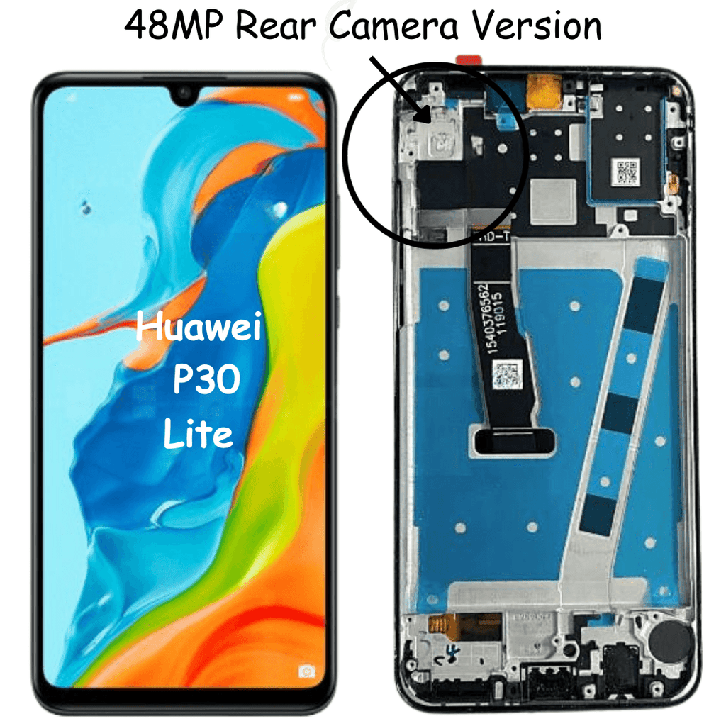 Objectif Arrière + Cadre Pour Huawei P30 Lite – Verre De Remplacement – Neuf (choisir 24 Ou 48 MP)