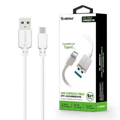 Esoulk Cable Type-C 5.0 Ft, 3A White EC30P-TCP-WH - Best Cell Phone Parts Distributor in Canada, Parts Source