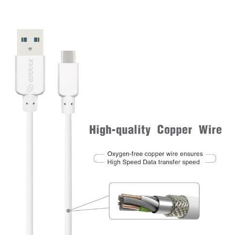 Esoulk Cable Type-C 5.0 Ft, 3A White EC30P-TCP-WH - Best Cell Phone Parts Distributor in Canada, Parts Source