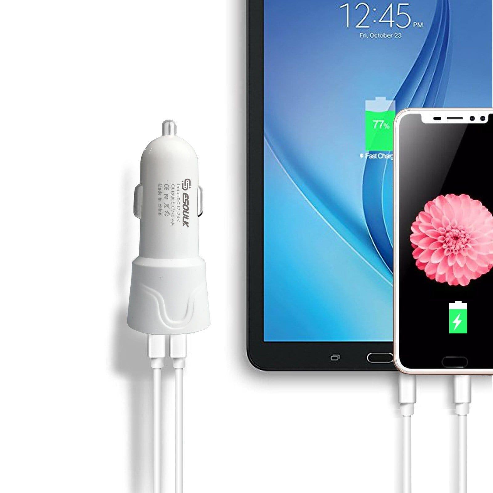 Esoulk Car Charger 2.4A Dual USB With 5FT White Cable Micro USB EC43P-MU-WH - Best Cell Phone Parts Distributor in Canada