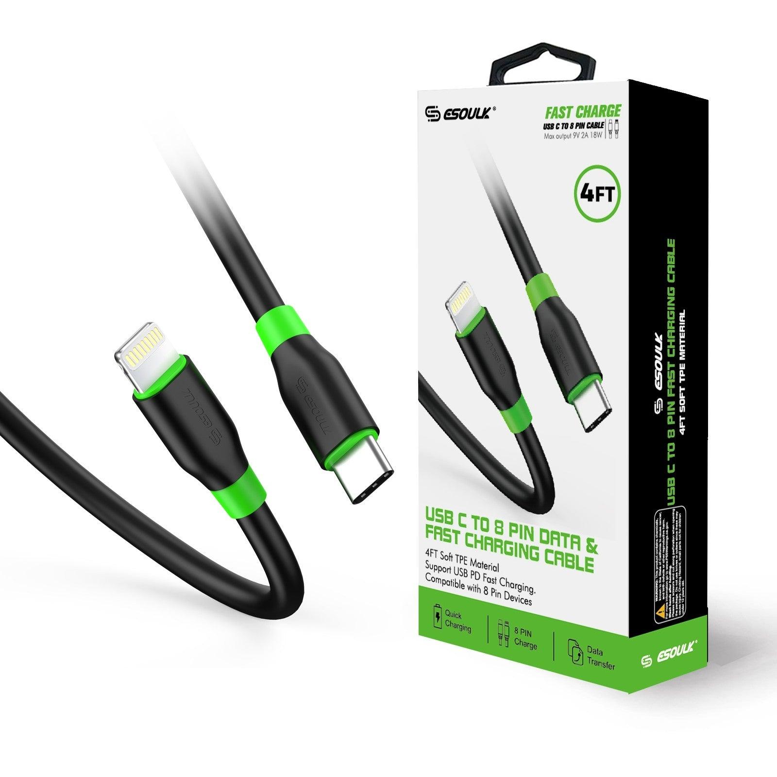 Esoulk PD Fast Charge Type-C To Lightning Cable Black (For iPhone 12, 13, 14 Series) 4FT, EC33P-CL-BK - Best Cell Phone Parts Distributor in Canada, Parts Source