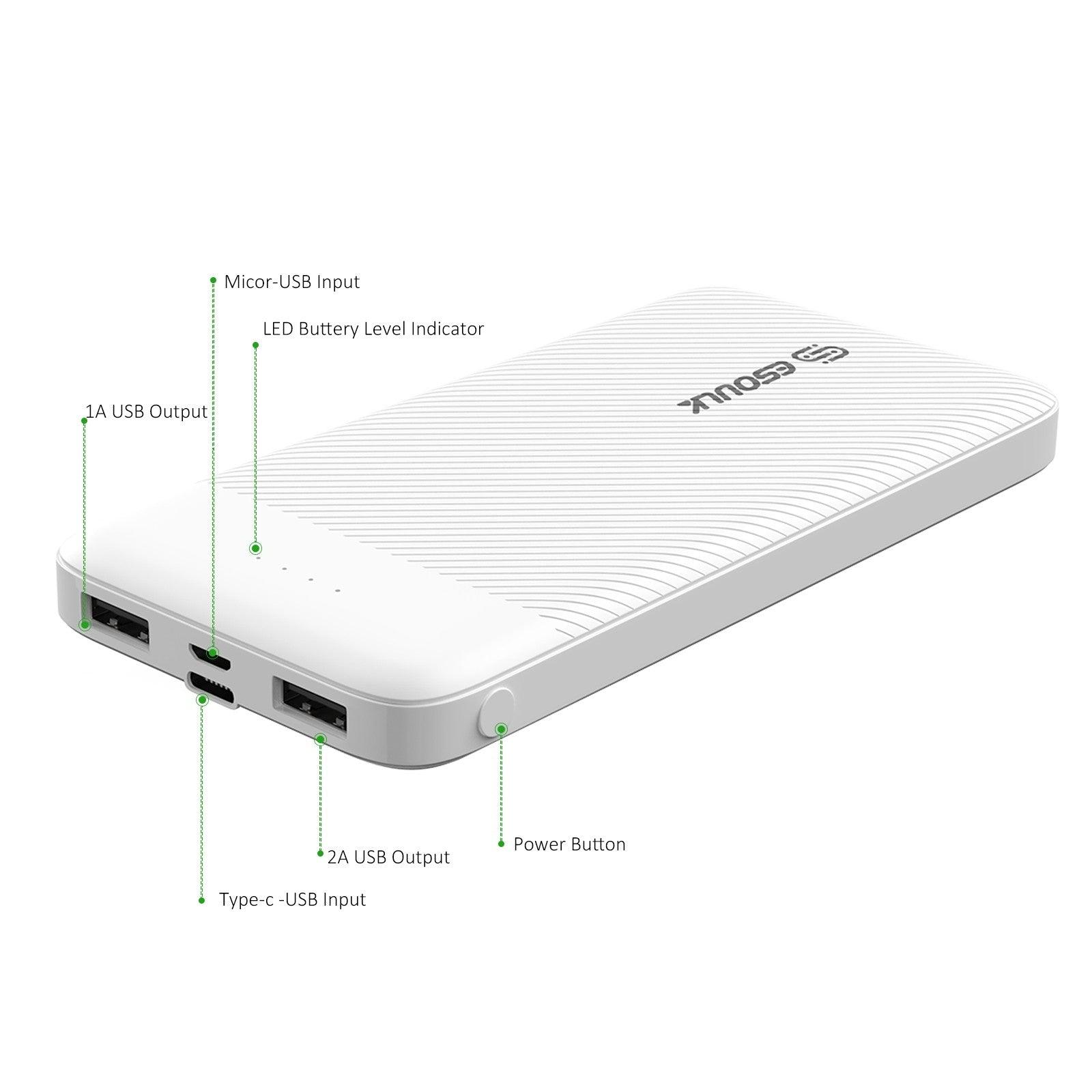Esoulk Power Bank 10000mAh 2A Dual USB White EP06P-WH - Best Cell Phone Parts Distributor in Canada