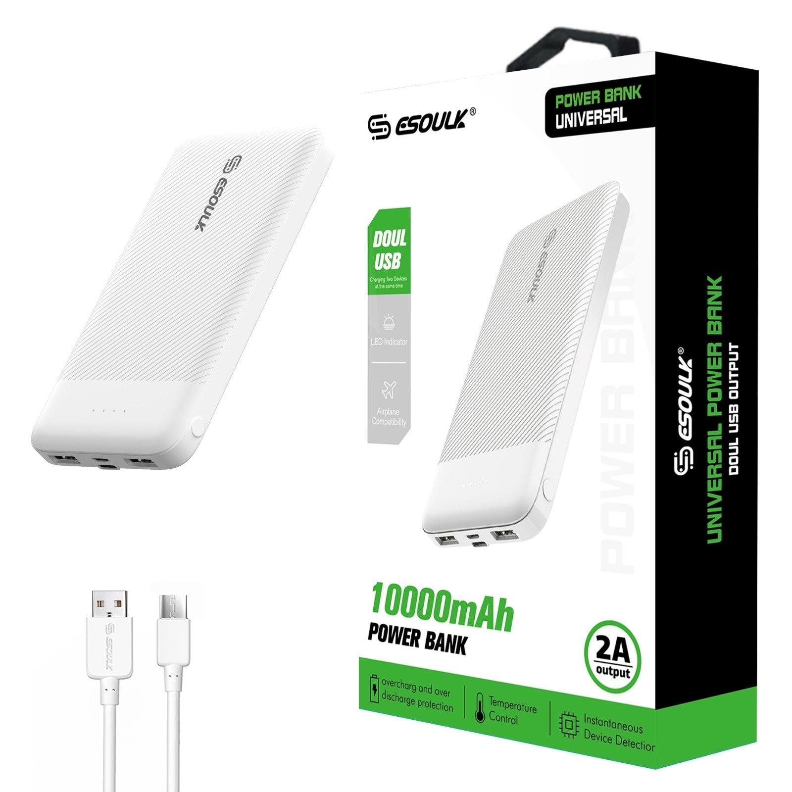 Esoulk Power Bank 10000mAh 2A Dual USB White EP06P-WH - Best Cell Phone Parts Distributor in Canada